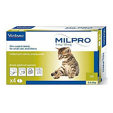 Таблетки Virbac Milpro Милпро антигельминтные, для котят и кошек до 2 кг, 4 мг/10 мг, 1 таб