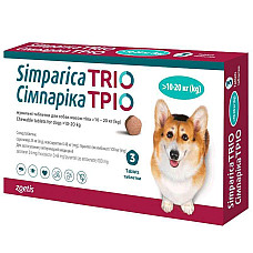 Таблетки Zoetis Simparica Trio Сімпаріка Тріо від бліх, кліщів, гельмінтів для собак 10-20 кг, 3 таб