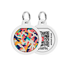 Адресник для собак и кошек металлический WAUDOG Smart ID с QR паспортом, рисунок "Камо разноцветный", круг, Д 25 мм
