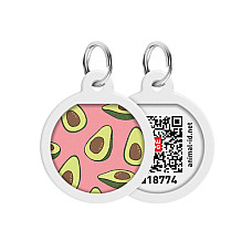 Адресник для собак и кошек металлический WAUDOG Smart ID с QR паспортом, рисунок "Авокадо 2", круг, Д 25 мм