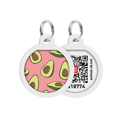 Адресник для собак и кошек металлический WAUDOG Smart ID с QR паспортом, рисунок "Авокадо 2", круг, Д 25 мм