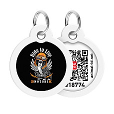 Адресник для собак і котів металевий WAUDOG Smart ID з QR паспортом, малюнок "Їздити, щоб жити", коло, Д 30 мм