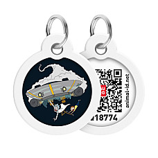 Адресник для собак и кошек металлический WAUDOG Smart ID с QR паспортом, рисунок "Год и Морти 1", круг, Д 30 мм