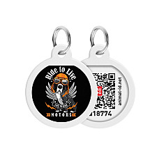 Адресник для собак и кошек металлический WAUDOG Smart ID с QR паспортом, рисунок "Ездить, чтобы жить", круг, Д 25 мм