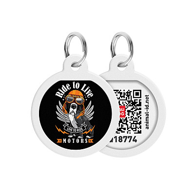 Адресник для собак и кошек металлический WAUDOG Smart ID с QR паспортом, рисунок "Ездить, чтобы жить", круг, Д 25 мм