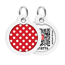 Адресник для собак и кошек металлический WAUDOG Smart ID с QR паспортом, рисунок "Горох", круг, Д 30 мм