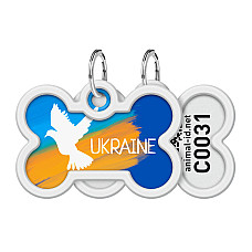 Адресник для собак и кошек металлический WAUDOG Smart ID с QR паспортом, рисунок "Знамя", кость, Д 40 мм, Ш 28 мм