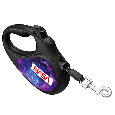 Поводок-рулетка для собак WAUDOG R-leash, рисунок "NASA21", S, до 15 кг, 5 м, светоотражающая лента черный