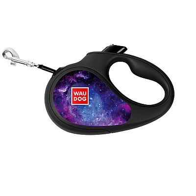 Поводок-рулетка для собак WAUDOG R-leash, рисунок "NASA21", S, до 15 кг, 5 м, светоотражающая лента черный