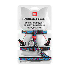Шлей с поводком для кошек WAUDOG Nylon с QR паспортом, рисунок "Лето", пластиковый фастекс, Ш 10 мм, В 25-40 см, С 20-30 см
