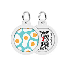 Адресник для собак та котів металічний WAUDOG Smart ID з QR паспортом, малюнок "Яєчня", круг, Д 25 мм