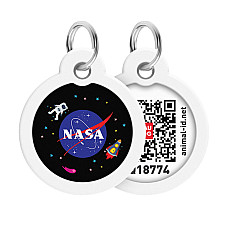 Адресник для собак и кошек металлический WAUDOG Smart ID с QR паспортом, рисунок "NASA", круг, Д 30 мм