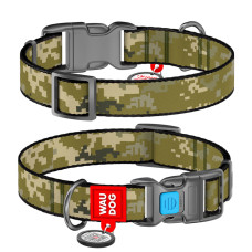 Ошейник для собак нейлоновый WAUDOG Nylon с QR-паспортом, рисунок "Милитари", пластиковый фастекс, L, Ш 25 мм, Длин 33-49 см