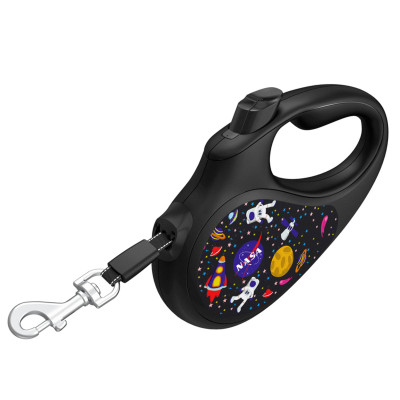 Поводок-рулетка для собак WAUDOG R-leash, рисунок "NASA", XS, до 12 кг, 3 м, светоотражающая лента черный