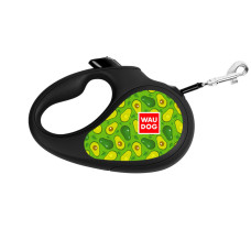 Поводок-рулетка для собак WAUDOG R-leash, рисунок "Авокадо", S, до 15 кг, 5 м, светоотражающая черная лента