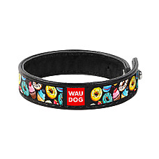 Браслет WAUDOG Design с рисунком "Пончики", премиум кожа (ширина 15 мм, длина 18-20 см) черный