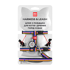 Шлей с поводком для кошек WAUDOG Nylon с QR паспортом, рисунок "Линия 1", пластиковый фастекс, Ш 10 мм, В 25-40 см, С 20-30 см