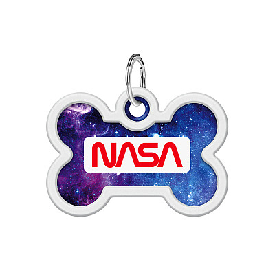Адресник для собак и кошек металлический WAUDOG Smart ID с QR паспортом, рисунок "NASA21", кость, Д 40 мм, Ш 28 мм