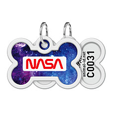Адресник для собак и кошек металлический WAUDOG Smart ID с QR паспортом, рисунок "NASA21", кость, Д 40 мм, Ш 28 мм