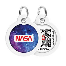 Адресник для собак и кошек металлический WAUDOG Smart ID с QR паспортом, рисунок "NASA21", круг, Д 30 мм