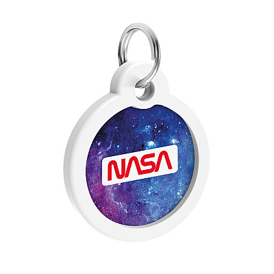 Адресник для собак и кошек металлический WAUDOG Smart ID с QR паспортом, рисунок "NASA21", круг, Д 30 мм