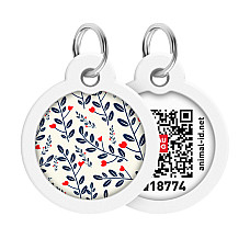 Адресник для собак и кошек металлический WAUDOG Smart ID с QR паспортом, рисунок "Растения", круг, Д 30 мм