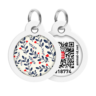Адресник для собак и кошек металлический WAUDOG Smart ID с QR паспортом, рисунок "Растения", круг, Д 30 мм