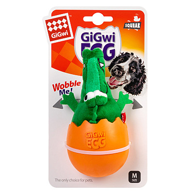 Игрушка для собак Крокодил-неваляшка с пищалкой GiGwi EGG, текстиль, резина, 14 см
