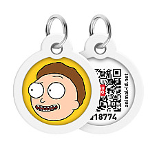 Адресник для собак и кошек металлический WAUDOG Smart ID с QR паспортом, рисунок "Год и Морти 2", круг, Д 30 мм