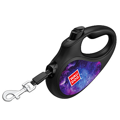 Поводок-рулетка для собак WAUDOG R-leash, рисунок "NASA21", L, до 50 кг, 5 м, светоотражающая лента черный