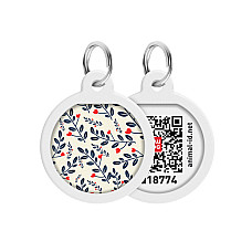 Адресник для собак и кошек металлический WAUDOG Smart ID с QR паспортом, рисунок "Растения", круг, Д 25 мм