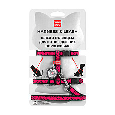Шлей с поводком для кошек WAUDOG Nylon с QR паспортом, рисунок "Арбуз", пластиковый фастекс, Ш 10 мм, В 25-40 см, С 20-30 см