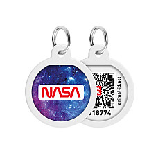 Адресник для собак и кошек металлический WAUDOG Smart ID с QR паспортом, рисунок "NASA21", круг, Д 25 мм