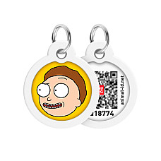 Адресник для собак и кошек металлический WAUDOG Smart ID с QR паспортом, рисунок "Год и Морти 2", круг, Д 25 мм
