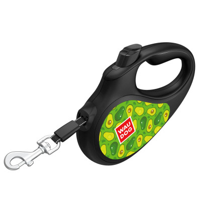 Поводок-рулетка для собак WAUDOG R-leash, рисунок "Авокадо", M, до 25 кг, 5 м, светоотражающая черная лента