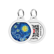 Адресник для собак и кошек металлический WAUDOG Smart ID с QR паспортом, рисунок "Водяные лилии", круг, Д 25 мм