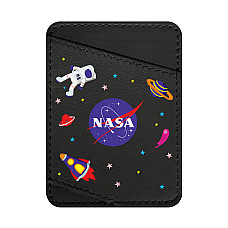 Холдер для карток WAUDOG Design з малюнком "NASA", преміум шкіра (ширина 70мм, довжина 95мм) чорний