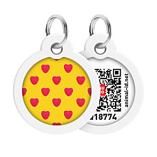 Адресник для собак и кошек металлический WAUDOG Smart ID с QR паспортом, рисунок "Сердца", круг, Д 30 мм