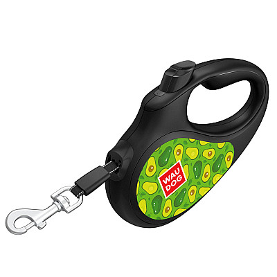 Поводок-рулетка для собак WAUDOG R-leash, рисунок "Авокадо", L, до 50 кг, 5 м, светоотражающая лента