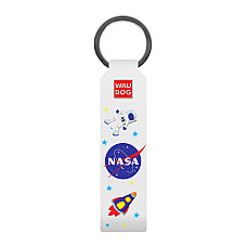Брелок WAUDOG Design с рисунком "NASA", премиум кожа (ширина 20мм, длина 95мм) белый