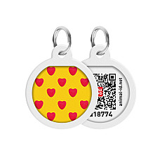 Адресник для собак и кошек металлический WAUDOG Smart ID с QR паспортом, рисунок "Сердца", круг, Д 25 мм