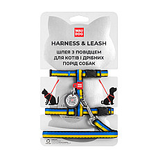 Шлей с поводком для кошек WAUDOG Nylon с QR паспортом, рисунок "Colors of freedom", пластиковый фастекс, XS, Ш 10 мм, В 25-40 см, С 20-30 см