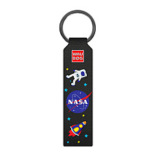 Брелок WAUDOG Design с рисунком "NASA", премиум кожа (ширина 20мм, длина 95мм) черный