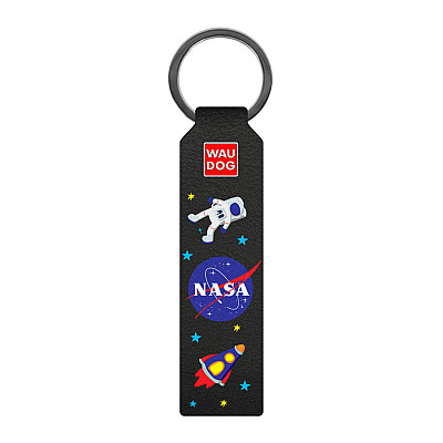 Брелок WAUDOG Design с рисунком "NASA", премиум кожа (ширина 20мм, длина 95мм) черный
