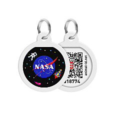 Адресник для собак и кошек металлический WAUDOG Smart ID с QR паспортом, рисунок "NASA", круг, Д 25 мм