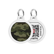 Адресник для собак и кошек металлический WAUDOG Smart ID с QR паспортом, рисунок "Камо зеленый", круг, Д 25 мм