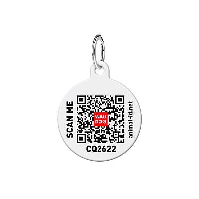 Адресник для собак та котів персоналізований металевий WAUDOG Smart ID з QR паспортом, S, малюнок "Камо сірий", коло, Д 25 мм