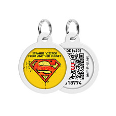 Адресник для собак и кошек металлический WAUDOG Smart ID с QR паспортом, рисунок "Супермен винтаж", круг, Д 25 мм