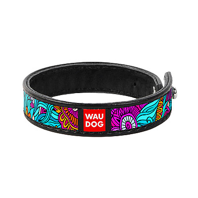 Браслет WAUDOG Design с рисунком "Лето", премиум кожа (ширина 15 мм, длина 18-20 см) черный