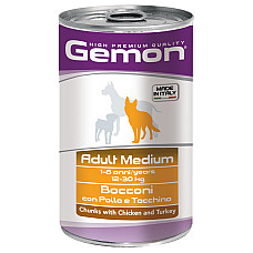 Влажный корм для собак Gemon Dog Wet Medium Adult кусочки с курицей и индейкой, 1.25 кг
